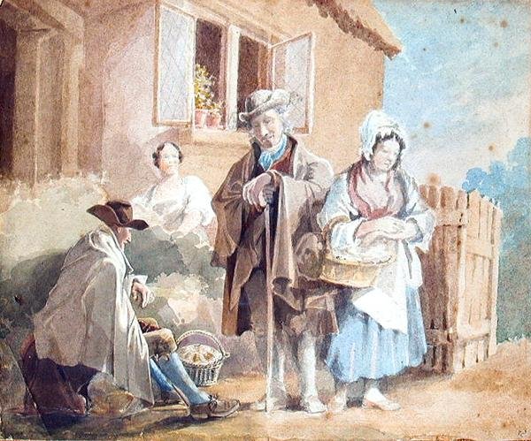 Przed domkiem (akwarela na papierze) autorstwa John Harden
