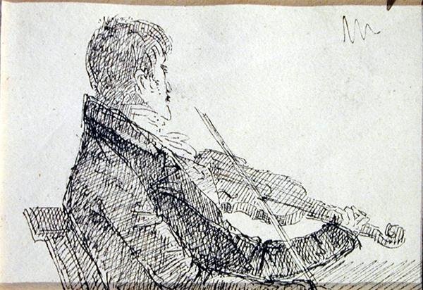 Gra na skrzypcach (pióro i atrament na papierze) autorstwa John Harden
