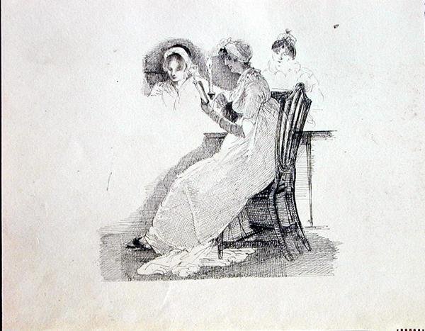 Czytanie przy świecach (pióro i atrament na papierze) autorstwa John Harden