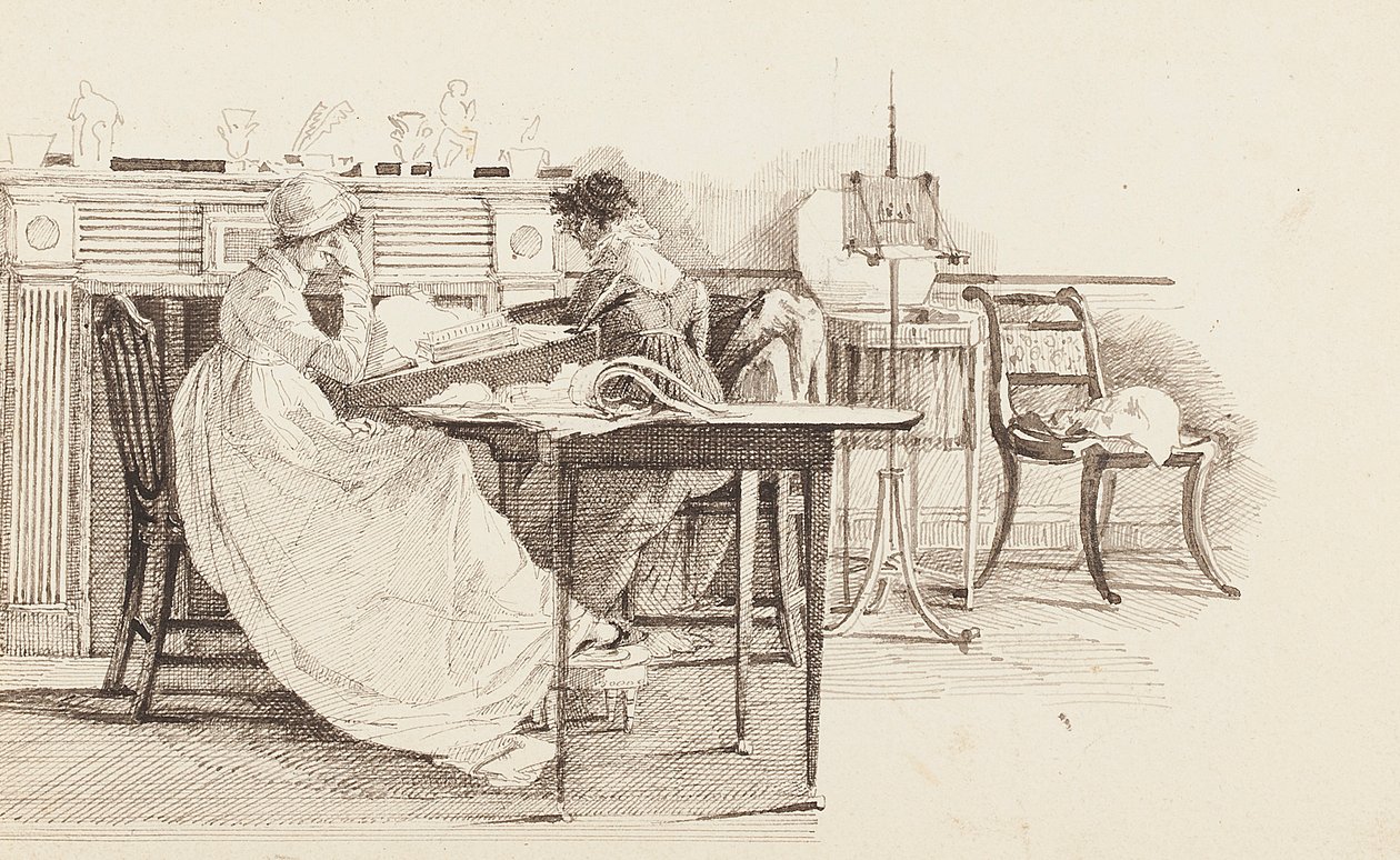 Czytanie przy kominku, 1805 r. autorstwa John Harden
