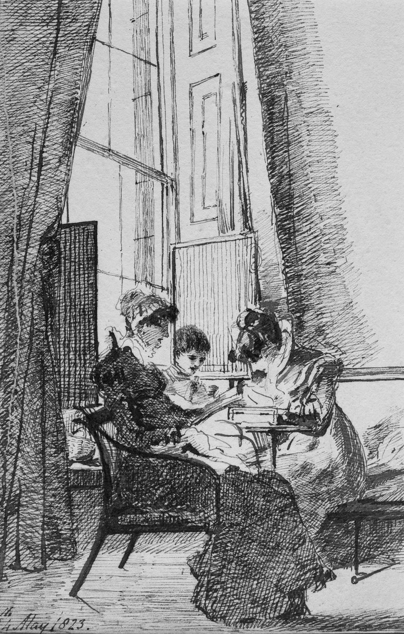 Trzy kobiety w gruzińskim wnętrzu, 24 maja 1823 (pióro i atrament na papierze) autorstwa John Harden