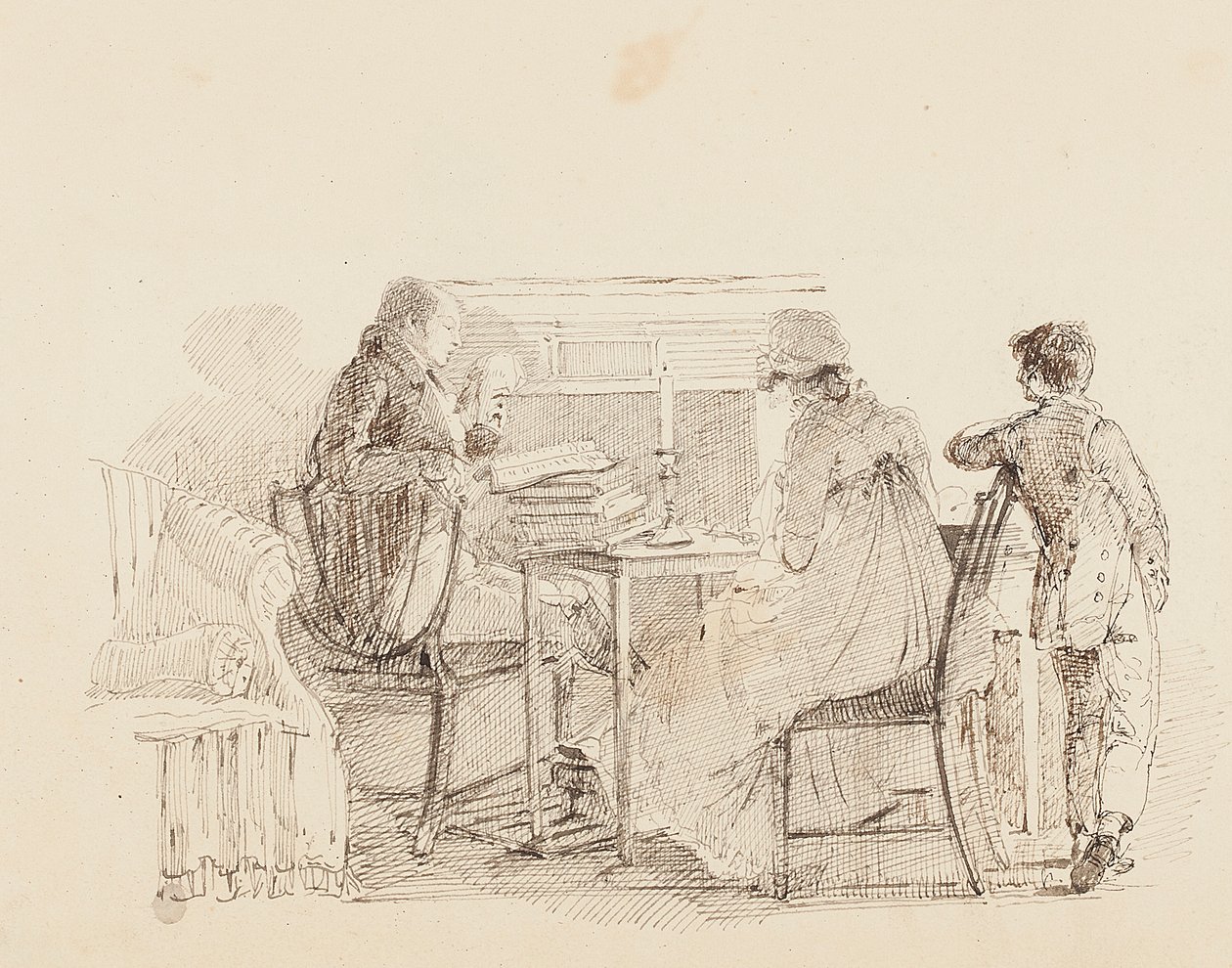 Trzy osoby przy kominku, 1805 autorstwa John Harden