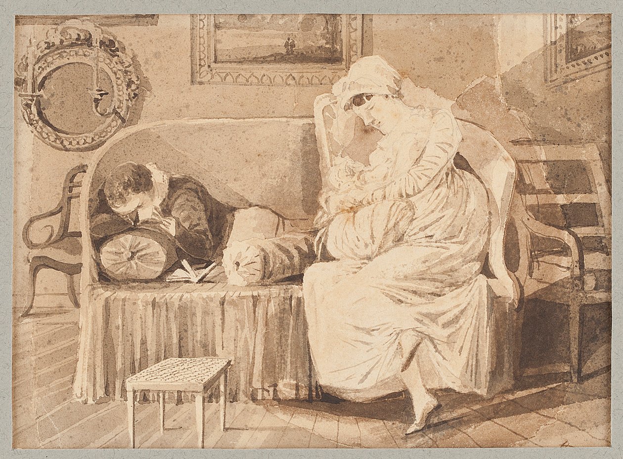 Trzy na sofie, 1805 (wc na papierze) autorstwa John Harden