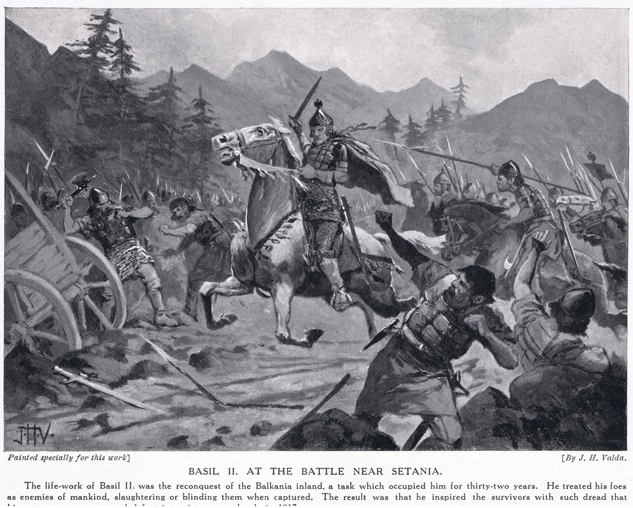 Bazyli II, w bitwie pod Setanią 1017AD autorstwa John Harris Valda