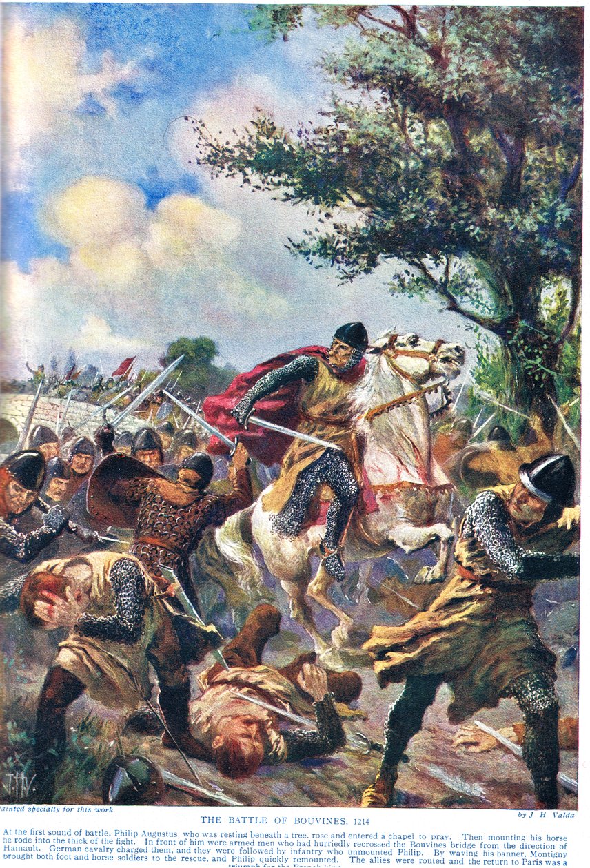 Bitwa pod Bouvines 1214, ilustracja z „Historia narodów Hutchinsona” autorstwa John Harris Valda