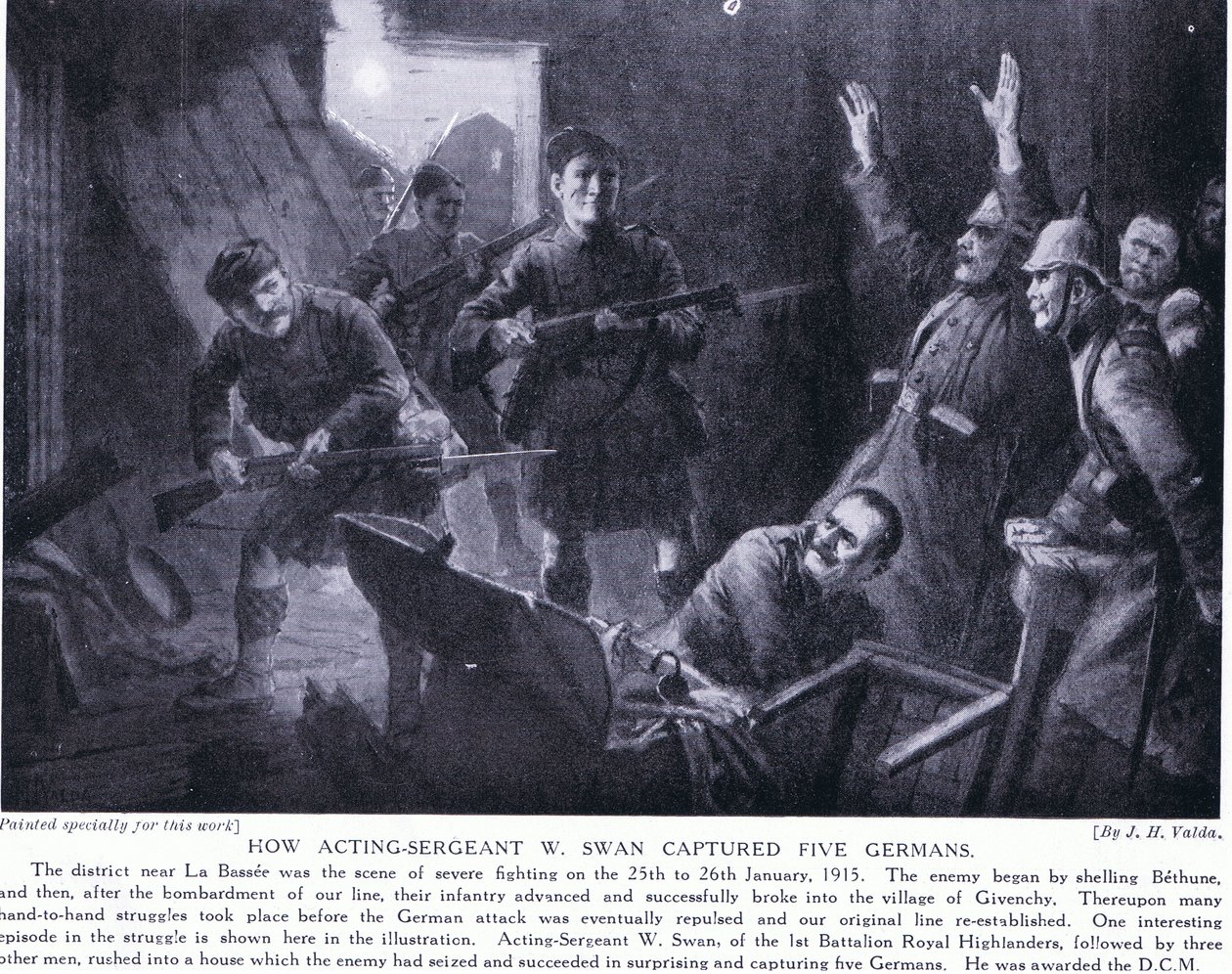 Jak pełniący obowiązki sierżanta W Swan schwytał pięciu Niemców pod Givenchy w styczniu 1915 r. autorstwa John Harris Valda