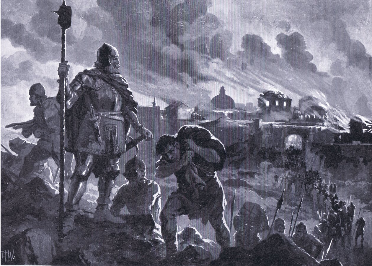 Iwan Czarny podpala Zhabliak 1484, z Historii narodów Hutchinsona (tom 4), opublikowanej przez Hutchinsona, c. 1920 (lito) autorstwa John Harris Valda