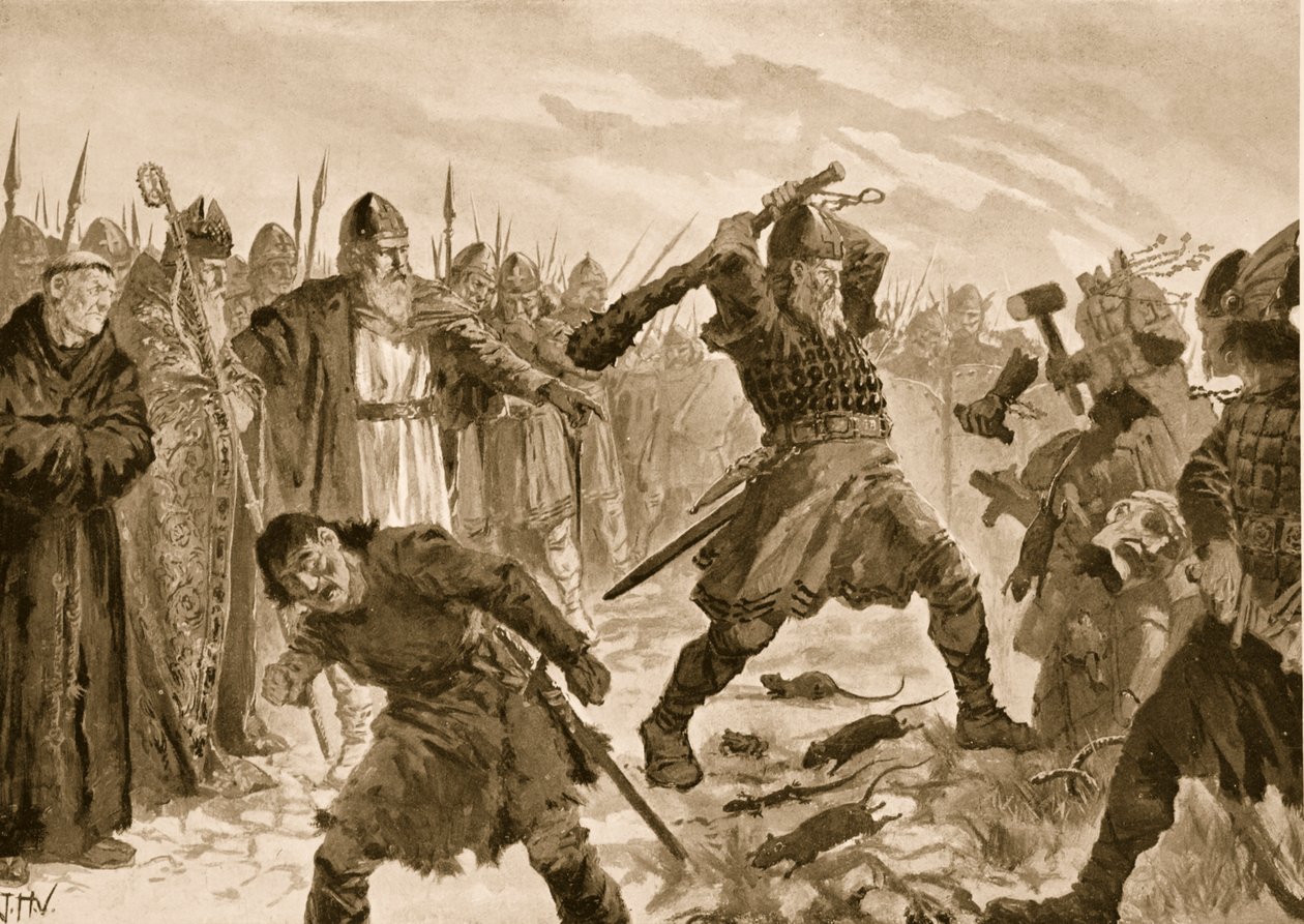 Król Olaf Święty łamiący obraz boga Thora, 1020 autorstwa John Harris Valda