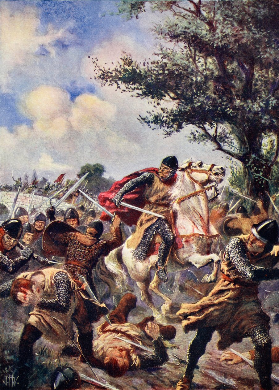 Bitwa pod Bouvines, 1214, ilustracja z „Historii Narodów Hutchinsona”, 1915 autorstwa John Harris Valda