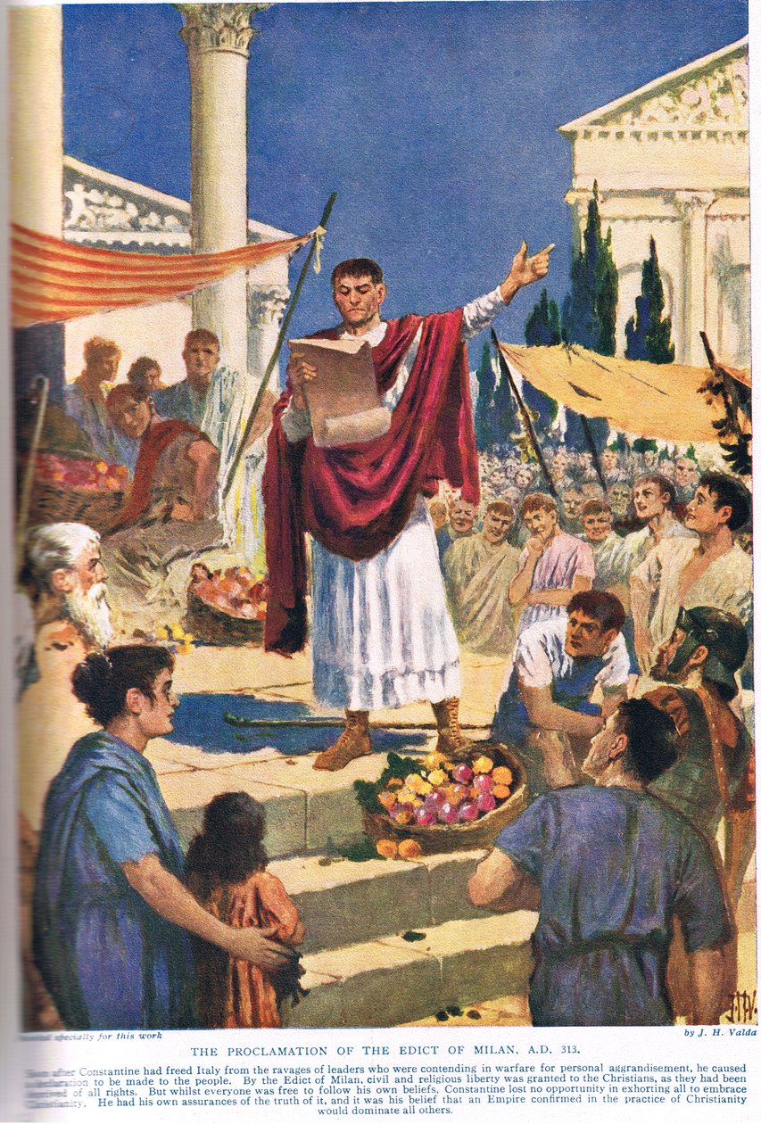 Proklamacja Edyktu Mediolańskiego, AD 313, ilustracja z „Historii Narodów Hutchinsona” autorstwa John Harris Valda