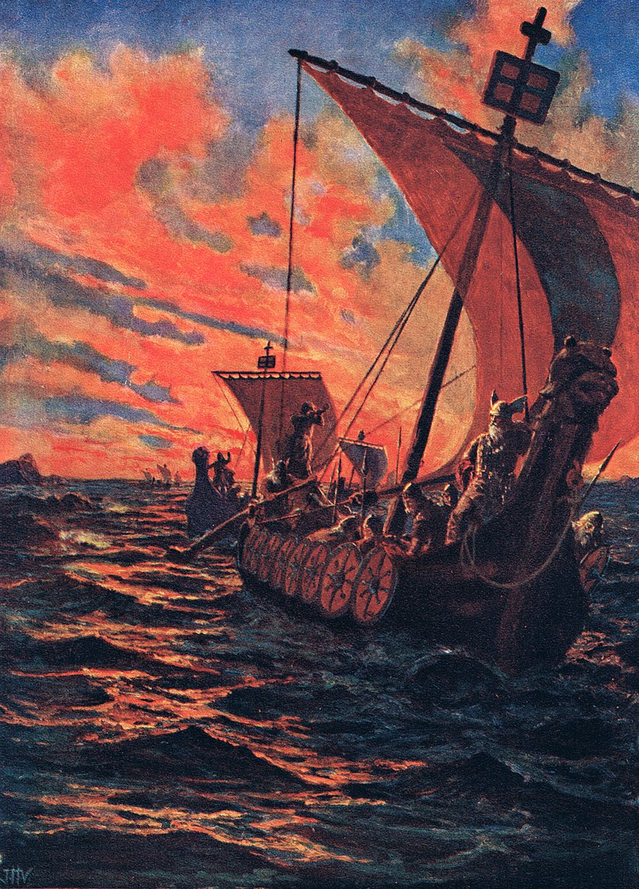 Powrót Wikingów, ilustracja z „Historia narodów Hutchinsona”, początek XX wieku autorstwa John Harris Valda