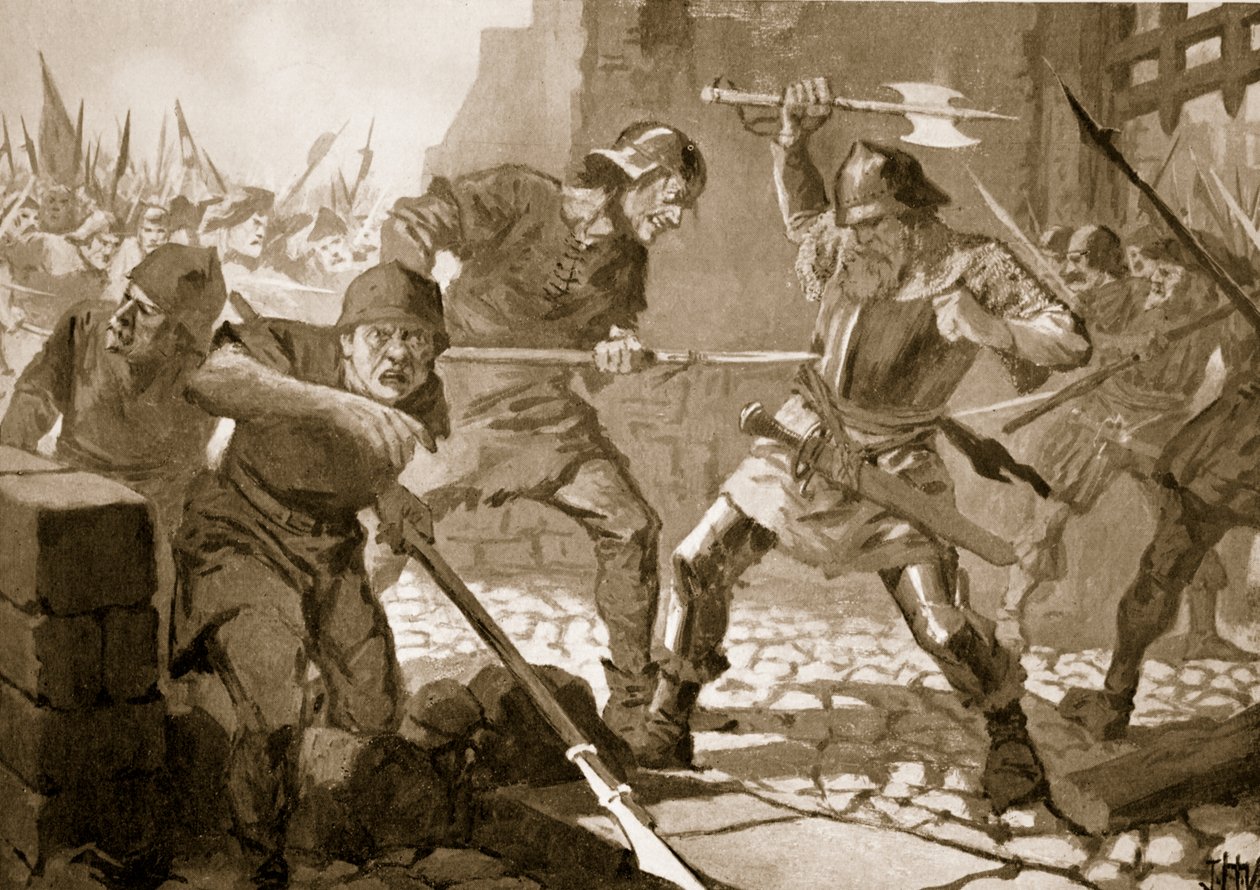Śmierć w bitwie Stussiego, burmistrza Zurychu, 1443 autorstwa John Harris Valda