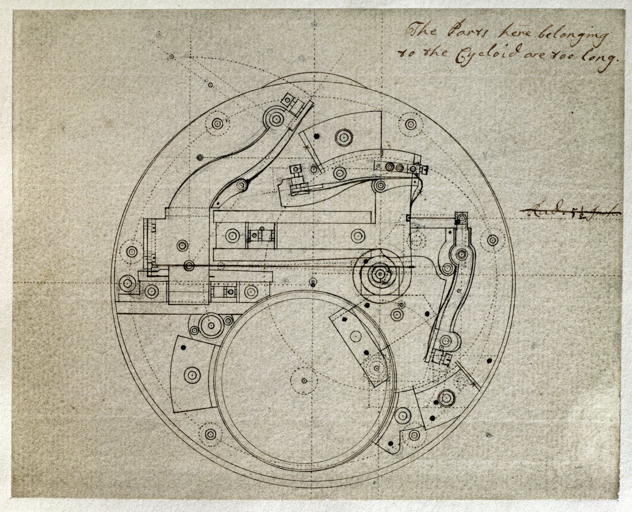 Desenho do traçado do movimento do cronometrista H4 por John Harrison (1693-1776), c.1759 (caneta e tinta sobre papel)polonês autorstwa John Harrison