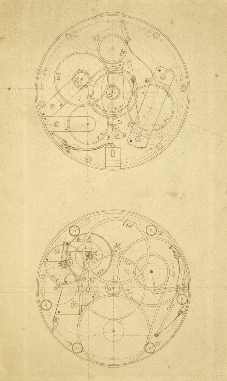 Mechanizm H.4, chronometrażowiec zaprojektowany i narysowany przez Johna Harrisona, ok. 1760-72 (tusz na papierze) autorstwa John Harrison
