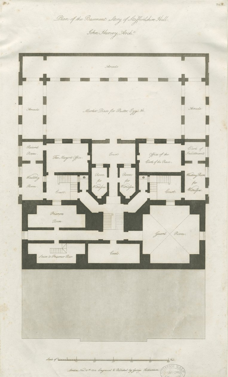 Stafford - Plan piwnicy Historia Shire Hall: grawerowanie, nd [1794-1798] (druk) autorstwa John Harvey