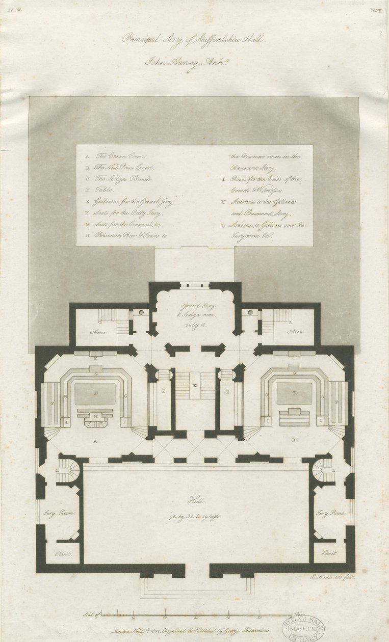 Stafford - Plan głównego piętra Shire Hall: grawerowanie, nd [1794-1798] (druk) autorstwa John Harvey