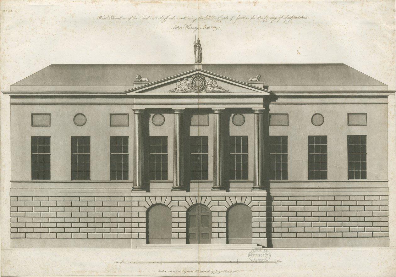 Stafford - Shire Hall: grawerunek akwatinty autorstwa John Harvey
