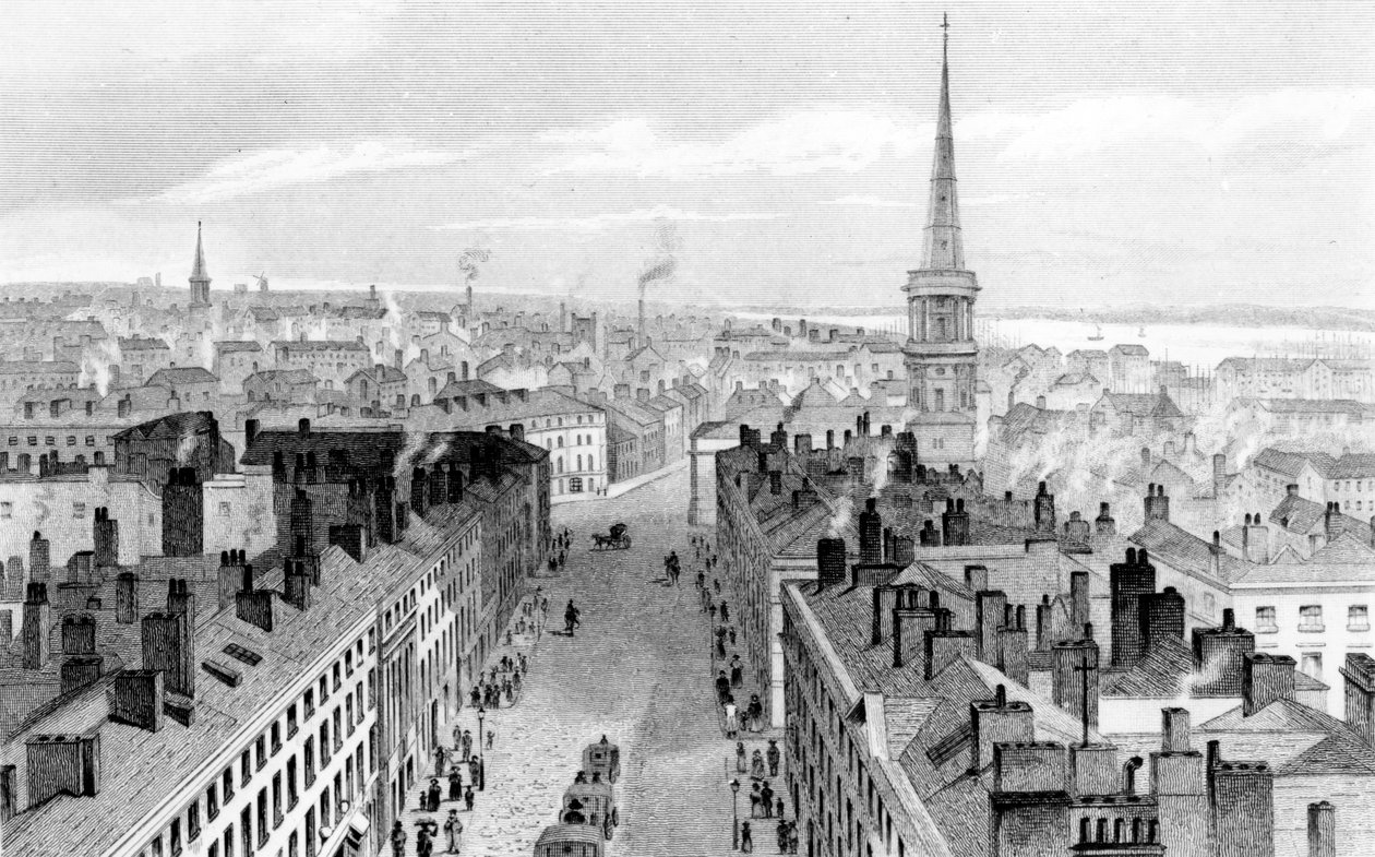 Liverpool z ratusza, patrząc na południe, grawerowany przez Johna Rogersa, ok.1830 autorstwa John Harwood