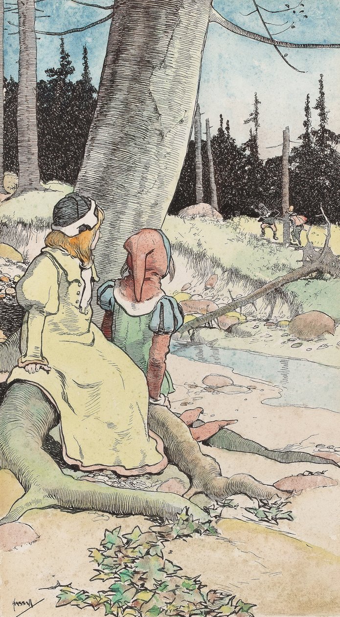 The Babes in the wood, ok. 1900 (akwarela i długopis i atrament na papierze) autorstwa John Hassall