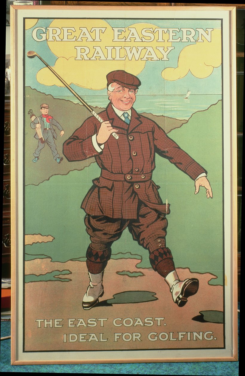 Wschodnie wybrzeże: idealne do gry w golfa. Plakat dla Wielkiej Kolei Wschodniej autorstwa John Hassall