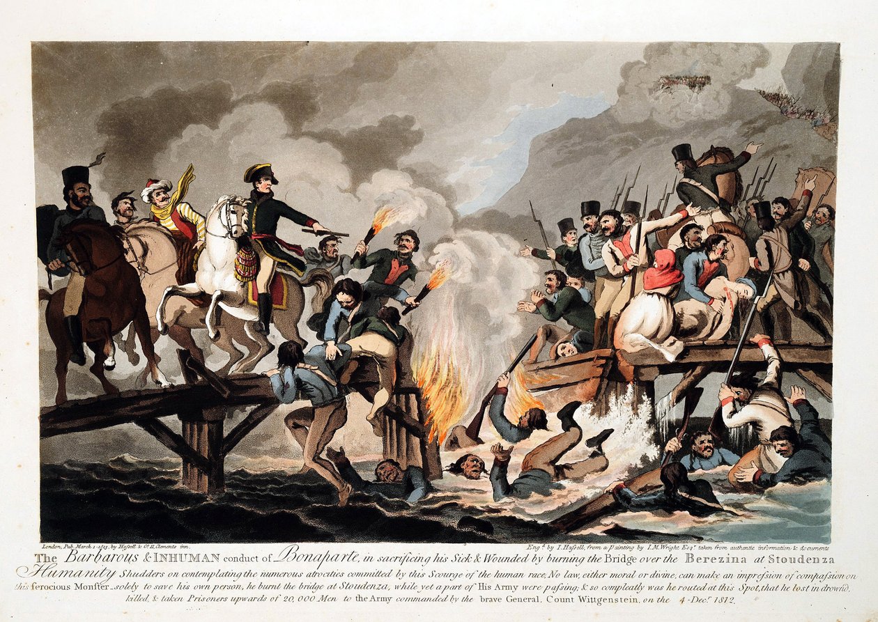 Armia francuska przekraczająca Berezynę w listopadzie 1812 r. - Hassel, John (1767-1825) - 1813 - Aquatint - 41,6x57,6 - Kolekcja prywatna autorstwa John Hassell