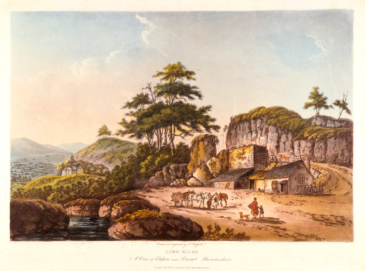 Piece wapienne. Widok na Clifton niedaleko Bristolu, Gloucestershire, 1798. autorstwa John Hassell