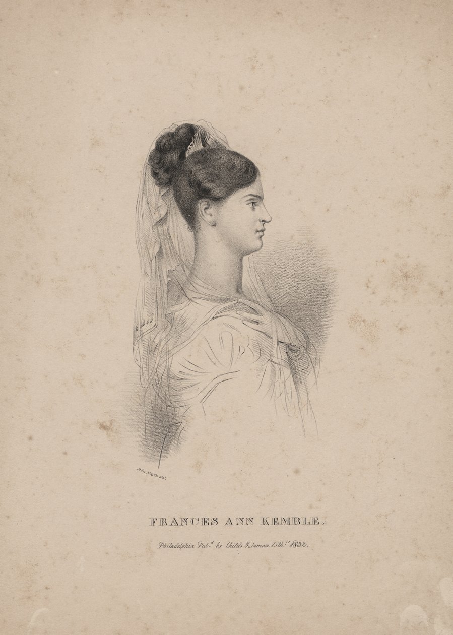 Frances Ann Kemble, litografia wykonana przez Childs und Inman. autorstwa John Hayter
