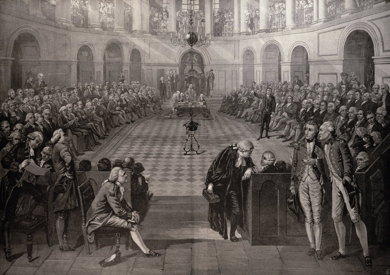 The Irish House of Commons, AD 1790, College Green, Dublin, z "The Illustrated London News", 4 października 1886 r. autorstwa John Hayter