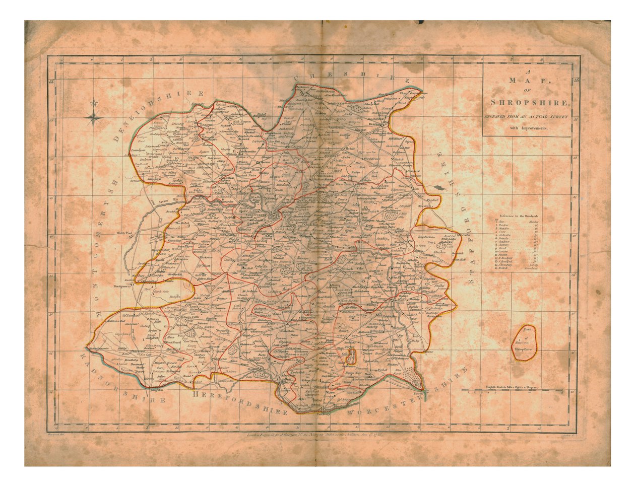 Mapa Shropshire, c1788 autorstwa John Haywood