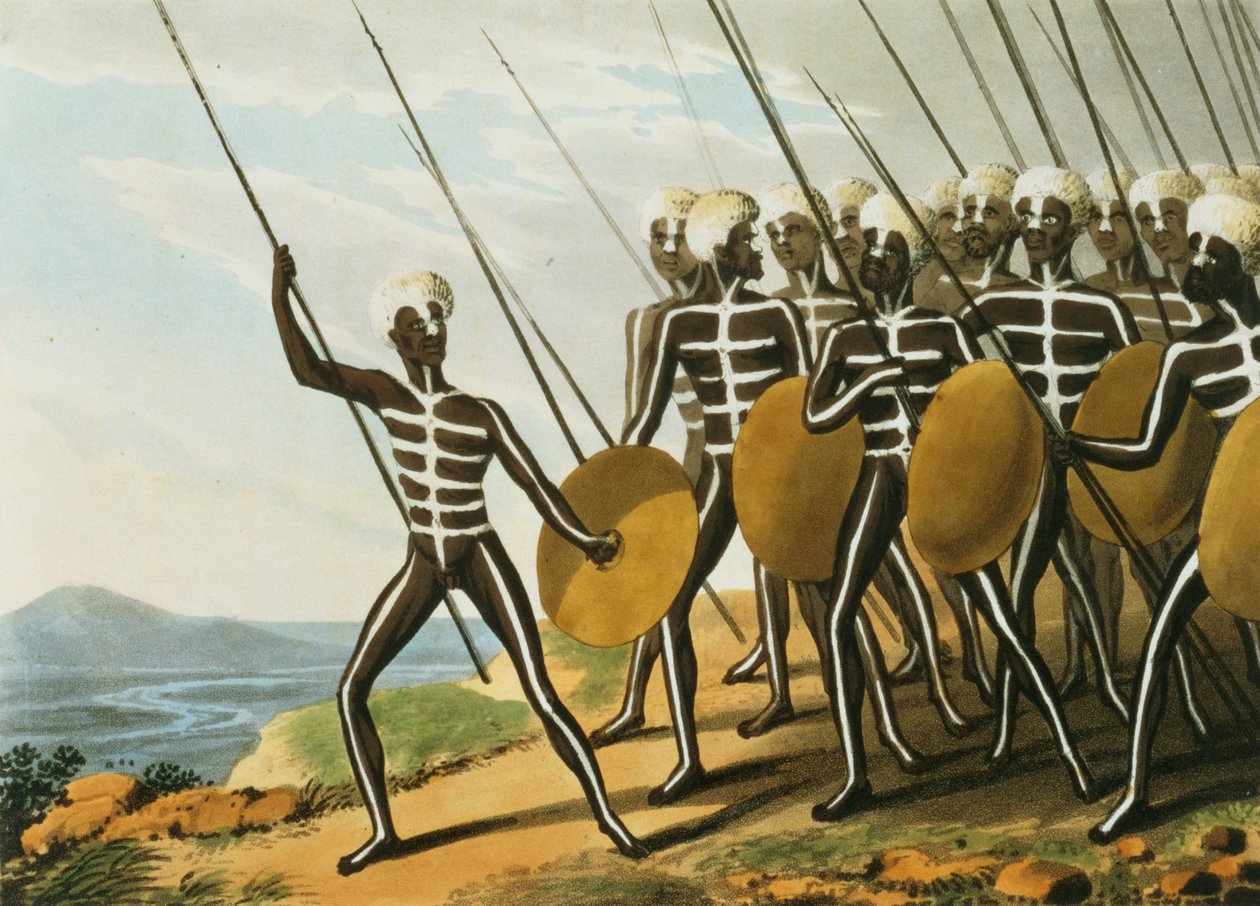 Warriors of New S. Wales grawerowane przez M. Dubourg (fl.1813-1820) 1813 (lit) autorstwa John Heaviside (after) Clark