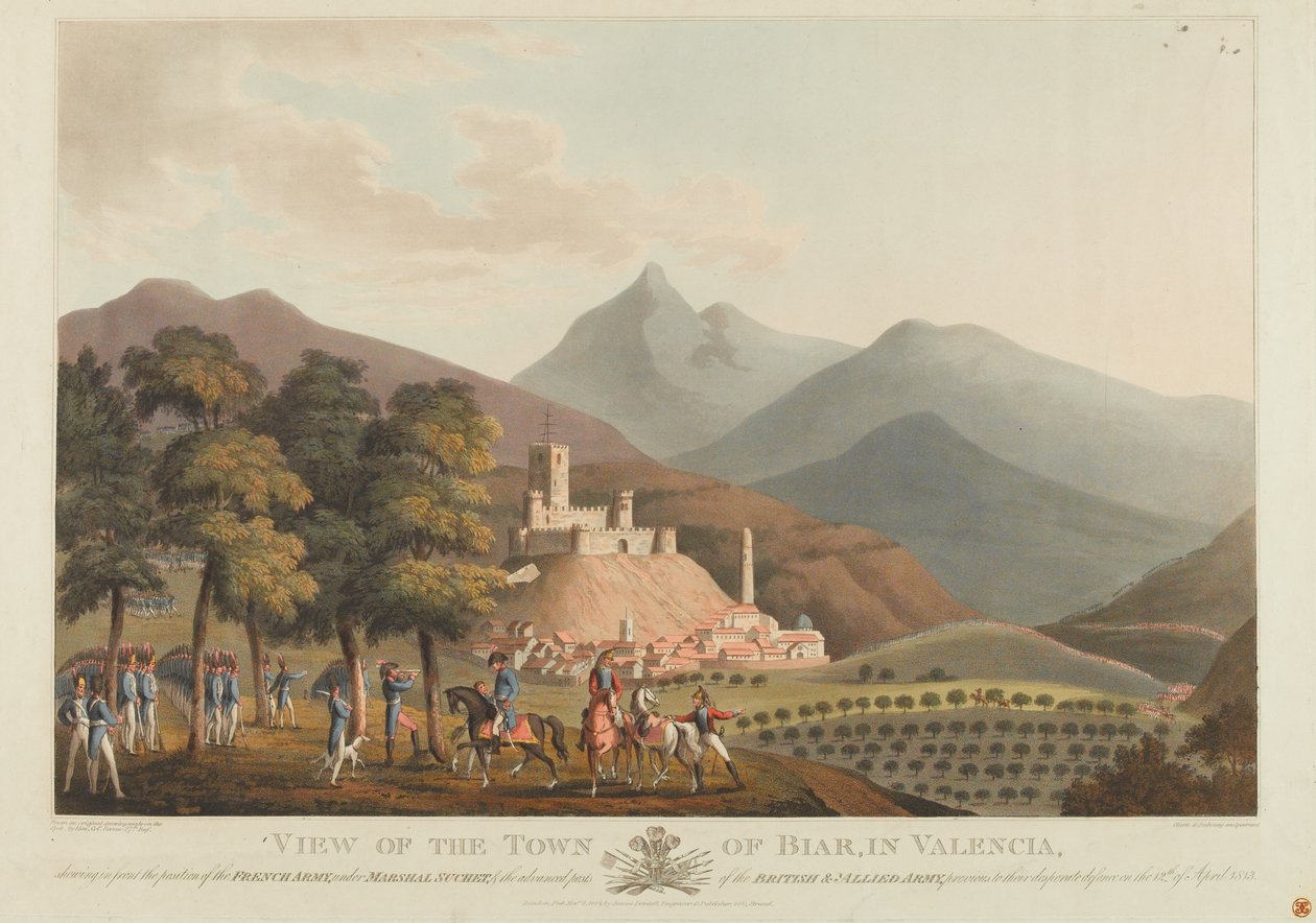 Widok miasta Briar, Walencja, wyryty przez Dubourga, 1814 (akwatinta barwna) autorstwa John Heaviside Clark