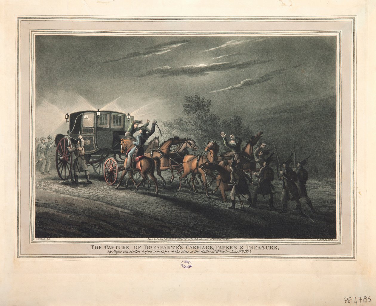 Zdobycie karety Bonapartego, dokumentów i skarbu przez majora von Kellera, 1816 autorstwa John Heaviside Clark