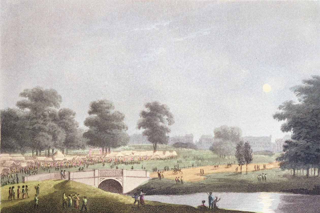 Widok na jarmark w Hyde Parku, wyryty przez Matthew Dubourga, 1 sierpnia 1814 (rycina kolorowana) autorstwa John Heaviside Clark