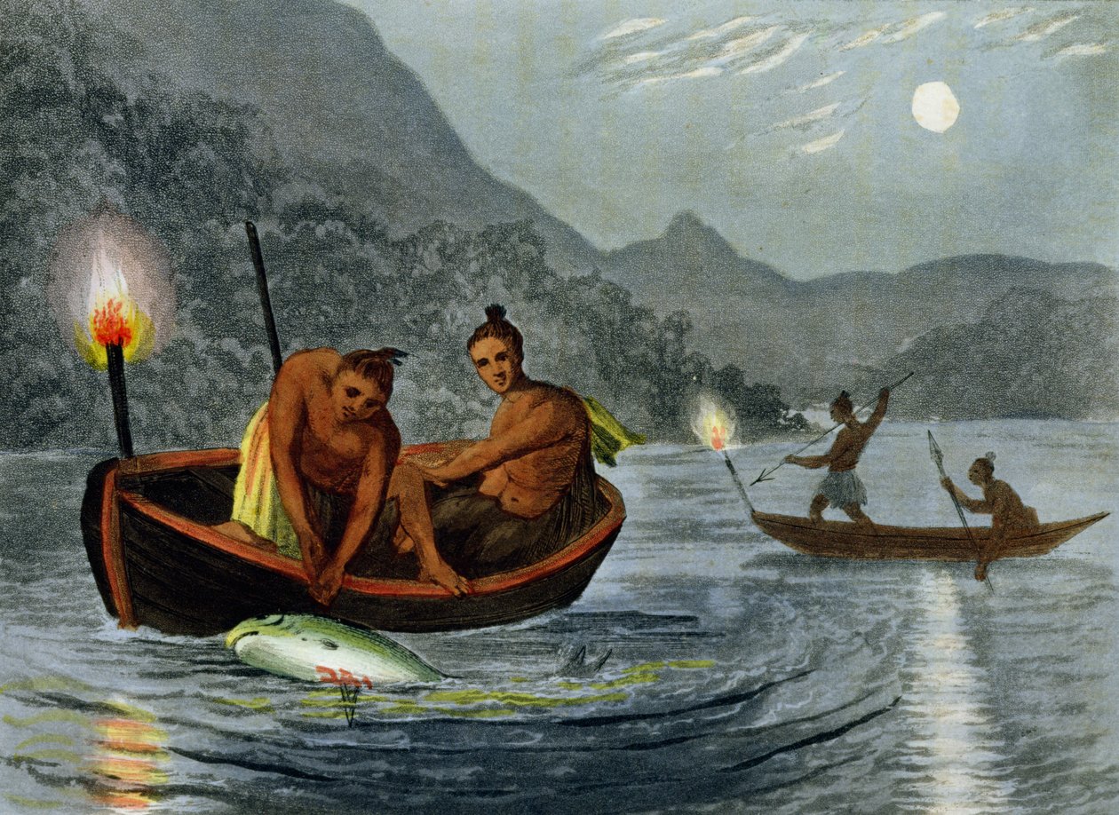Torch Light Fishing in North America, grawerowane przez H. Merke (fl.c.1800-20), wyd. Edward Orme, 1813 autorstwa John Heaviside Clark