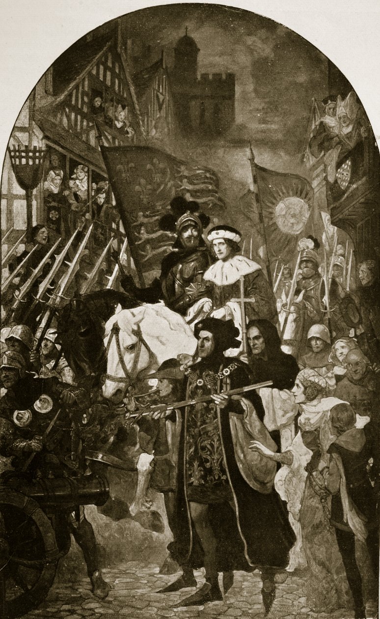Henryk VI zostaje zabrany na bitwę pod Barnet, 1471, ilustracja z „Hutchinson
