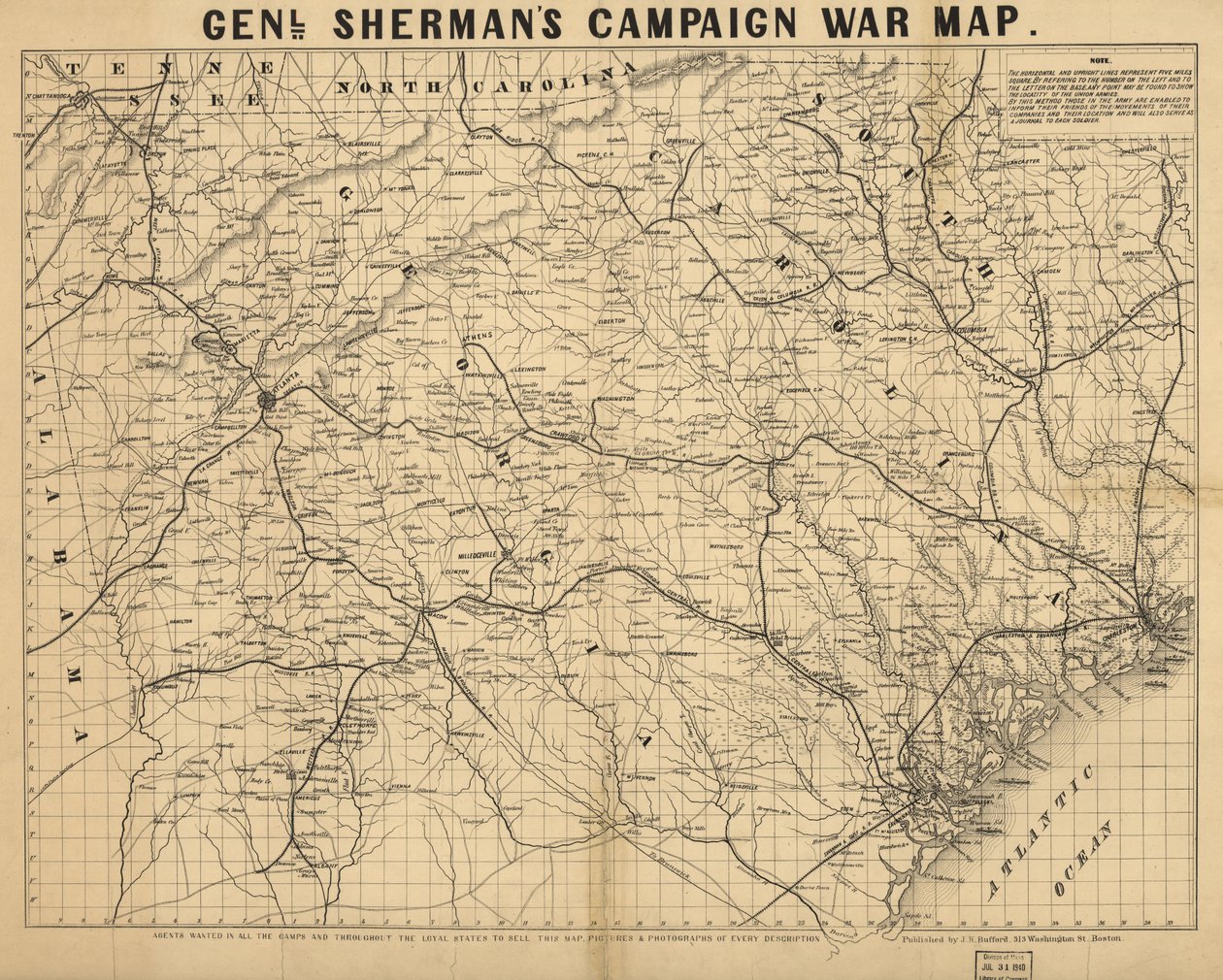 Mapa kampanii wojennej gen. Shermana. LOC 99447285 autorstwa John Henry Bufford