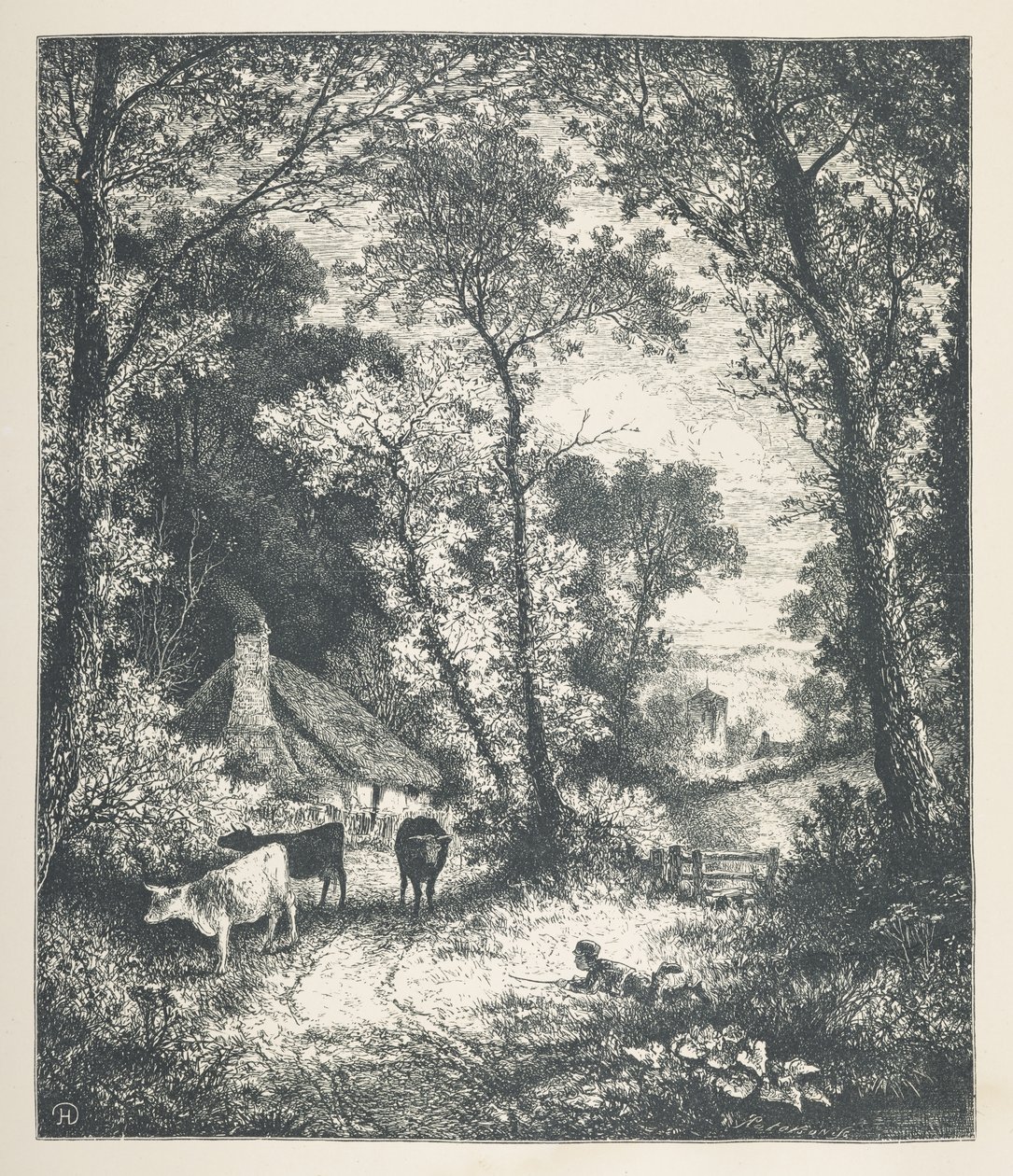 Tablica 21. Bydło, z „Nature Pictures”, seria trzydziestu oryginalnych ilustracji narysowanych na drewnie przez J.H. Della, a grawerowanych przez R. Patersona.John Henry Dell autorstwa John Henry Dell