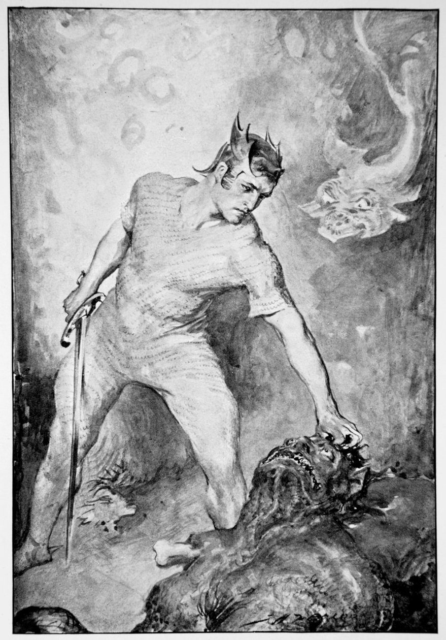 „Beowulf odcina głowę Grendela”, 1910. autorstwa John Henry Frederick Bacon
