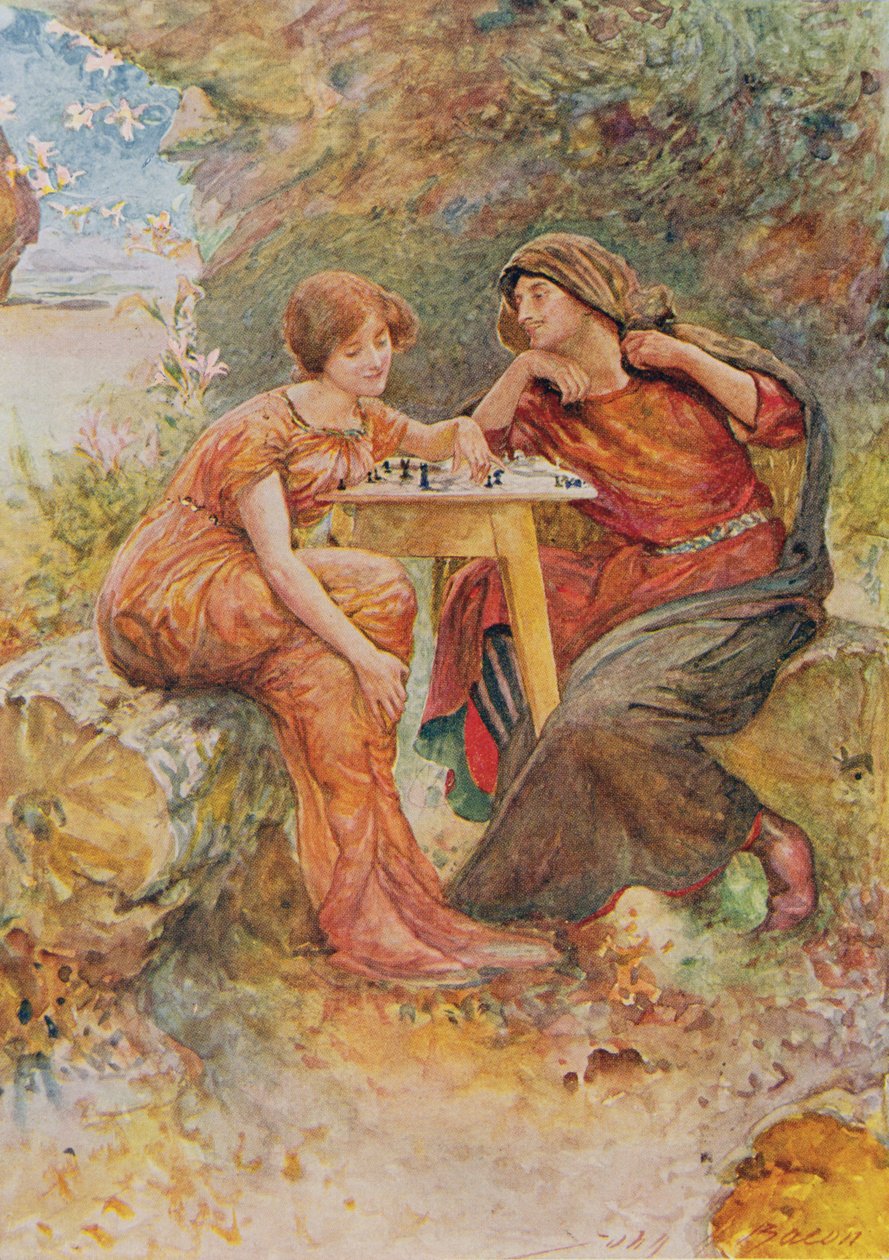 Ferdynand i Miranda w Burzy z Opowieści dla dzieci z Szekspira Edith Nesbit (1858-1924) wyd. Raphael Tuck & Sons Ltd., Londyn (ilustracja książkowa) autorstwa John Henry Frederick Bacon