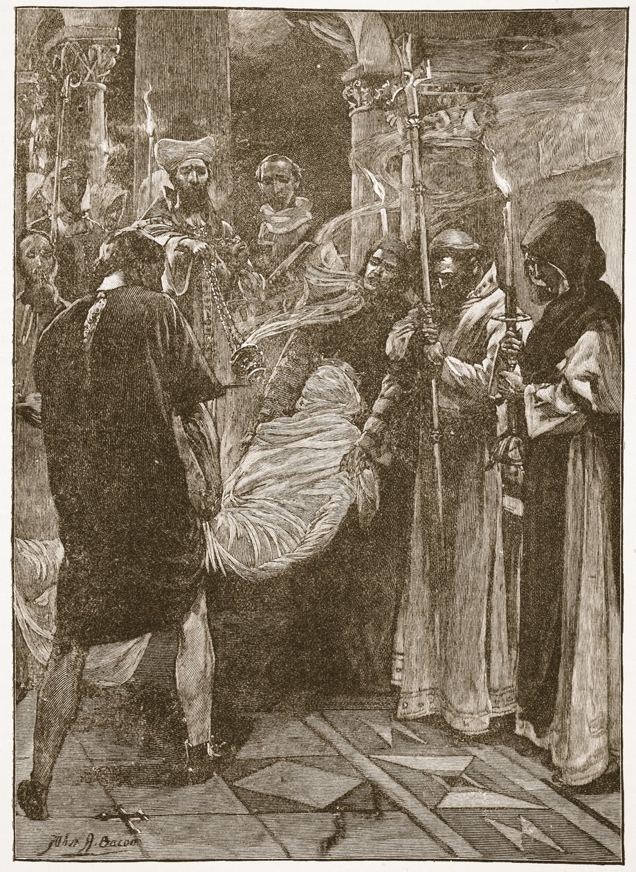 Pogrzeb króla Ethelberta z Kentu, ilustracja z „Kościoła anglikańskiego: historia dla ludu” autorstwa H.D.M. Spence-Jones, wyd. ok. 1910 (litografia) (zdjęcie w sepii) autorstwa John Henry Frederick Bacon