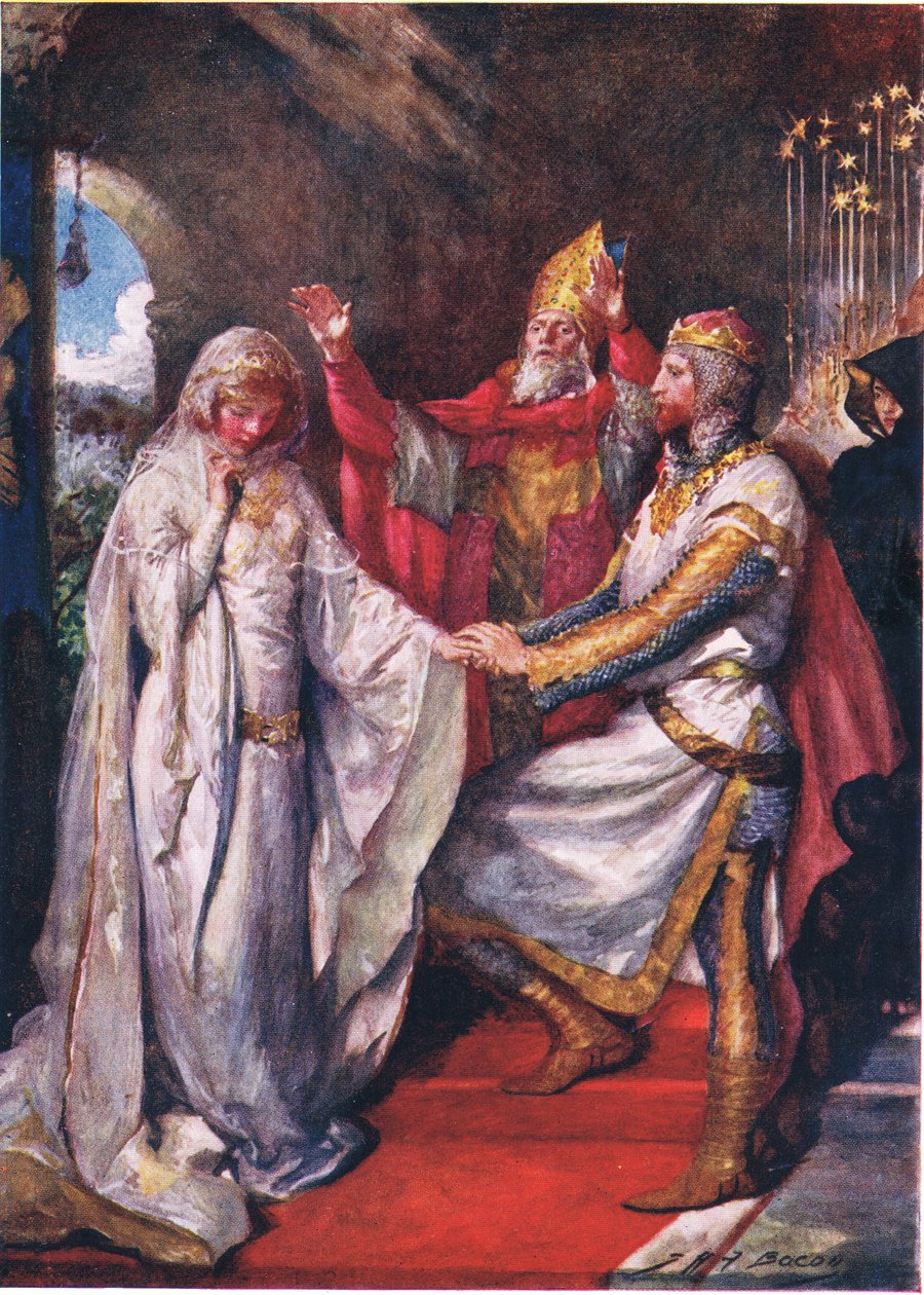 Wesele króla Artura i królowej Ginewry, ilustracja do „Opowieści dla dzieci z Tennysona” autorstwa Nory Chesson autorstwa John Henry Frederick Bacon