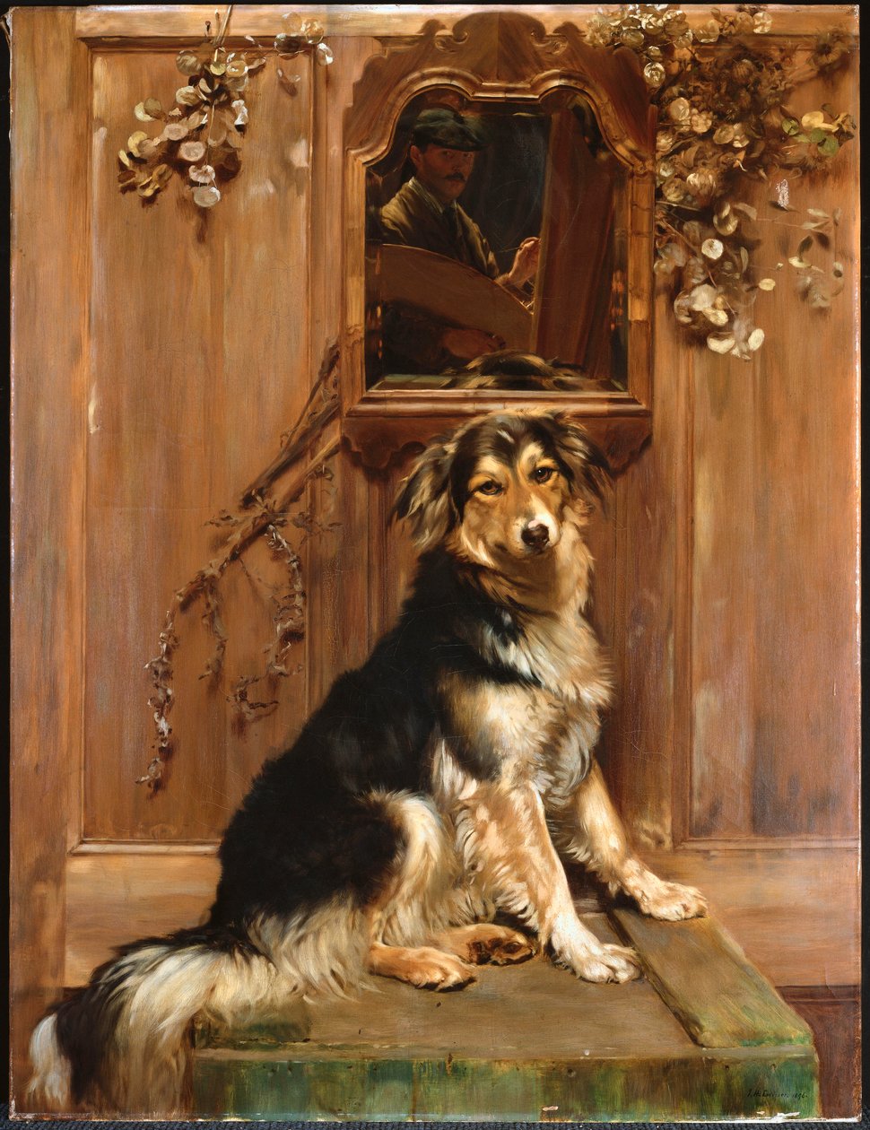 Pies i lustro (olej na płótnie) autorstwa John Henry Lorimer