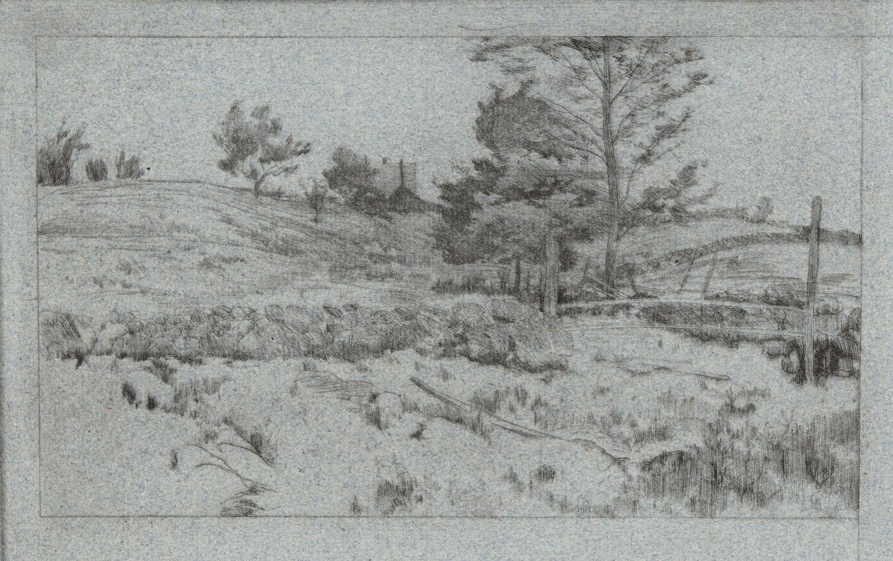 Krajobraz z kamiennym murem (szkic pól) autorstwa John Henry Twachtman