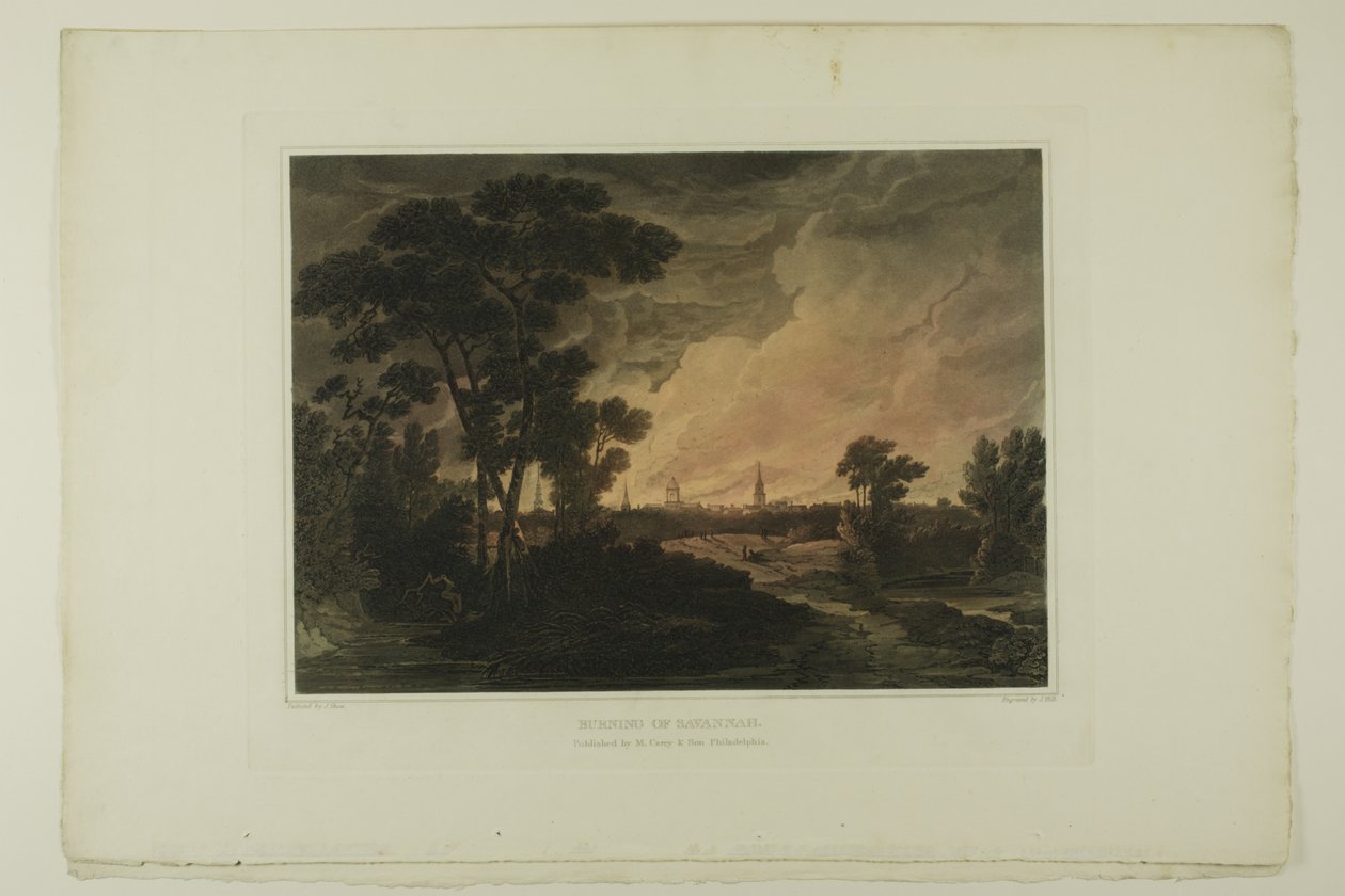 Burning of Savannah, płyta czwarta z drugiego numeru Malowniczych widoków amerykańskiej scenerii autorstwa John Hill
