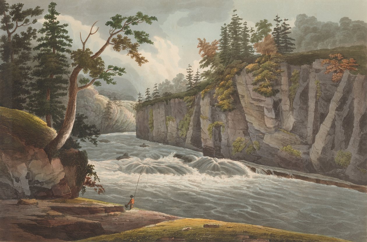 Rapids nad wodospadem Hadleya nr 4 w portfelu rzeki Hudson, 1822-23. autorstwa John Hill