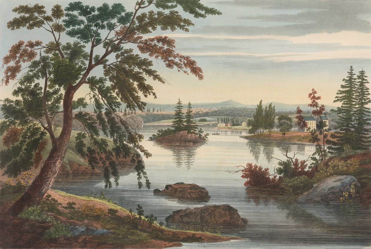 Widok w pobliżu Fort Miller nr 10 później zmieniony na nr 9 z portfolio The Hudson River, 1822. autorstwa John Hill