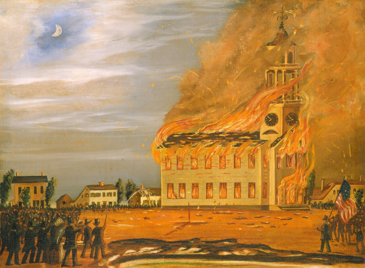 Spalenie starego kościoła południowego, Bath, Maine, ok. 1930 r. 1854. autorstwa John Hilling