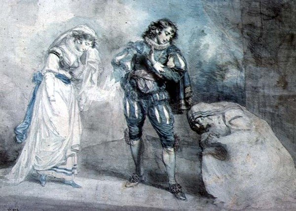 Pierre du Terrail, kawaler de Bayard (1476-1524) z wdową i jej córką autorstwa John Hodges Benwell