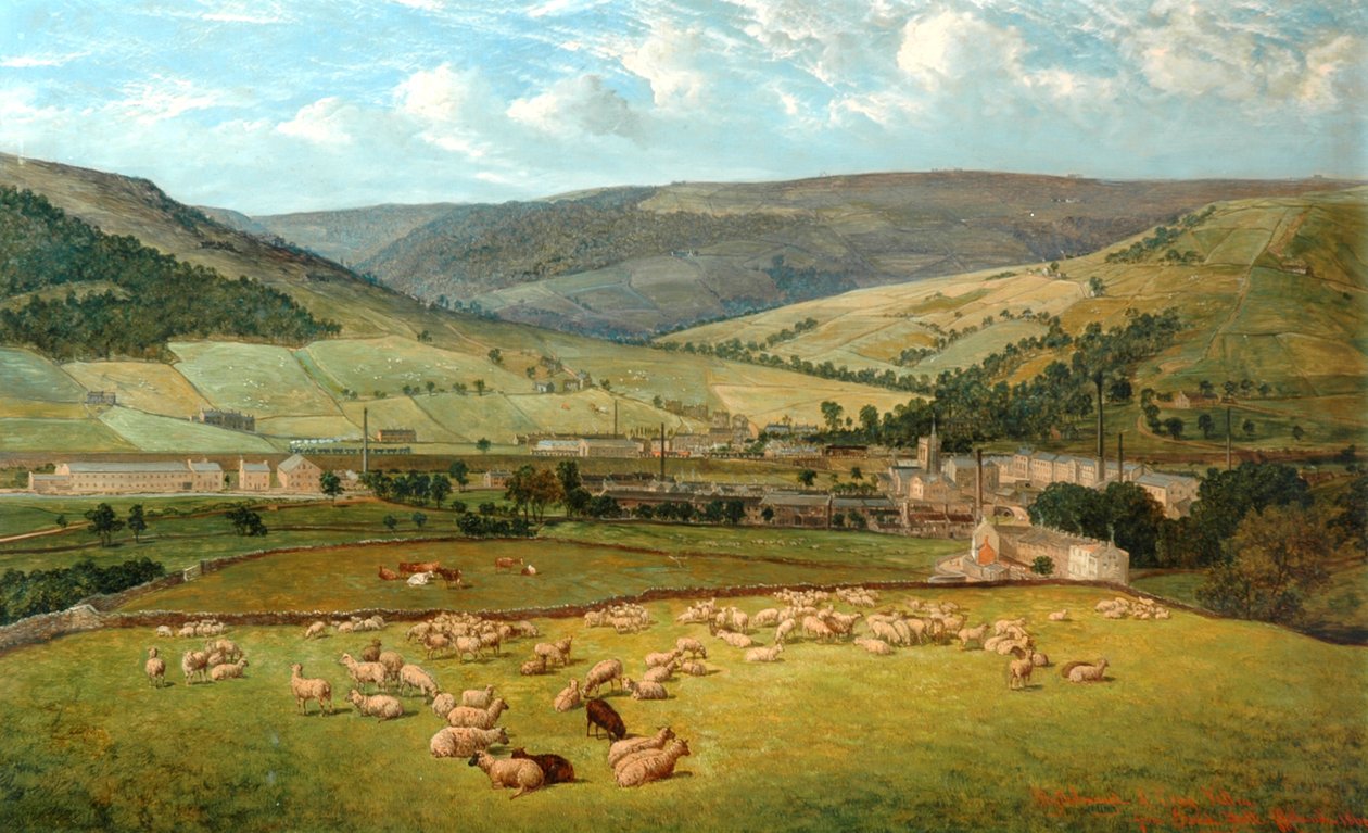 Mytholmroyd i Cragg Vale z Ewood Hall, 1869 autorstwa John Holland
