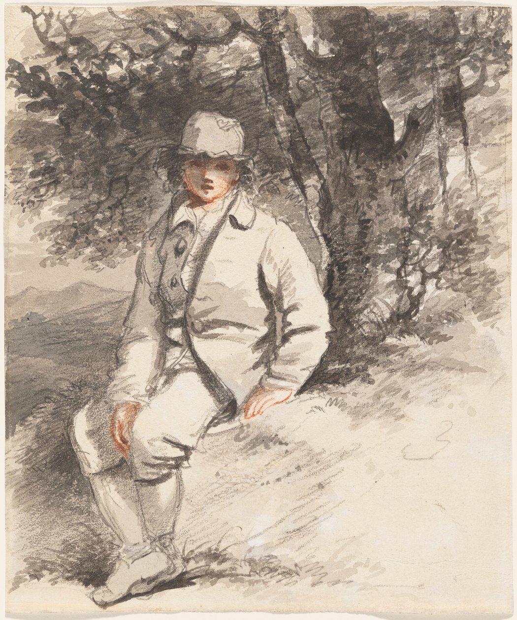 Młody chłopiec siedzący pod drzewem autorstwa John Hoppner